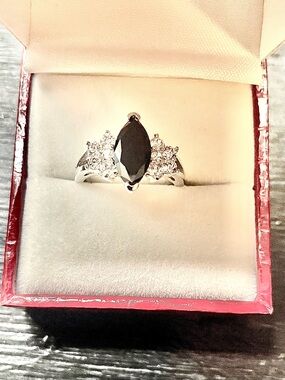 Black Marquise and 3 side stone Cubic Zirconia 18 Kart White Gold Plated Ring